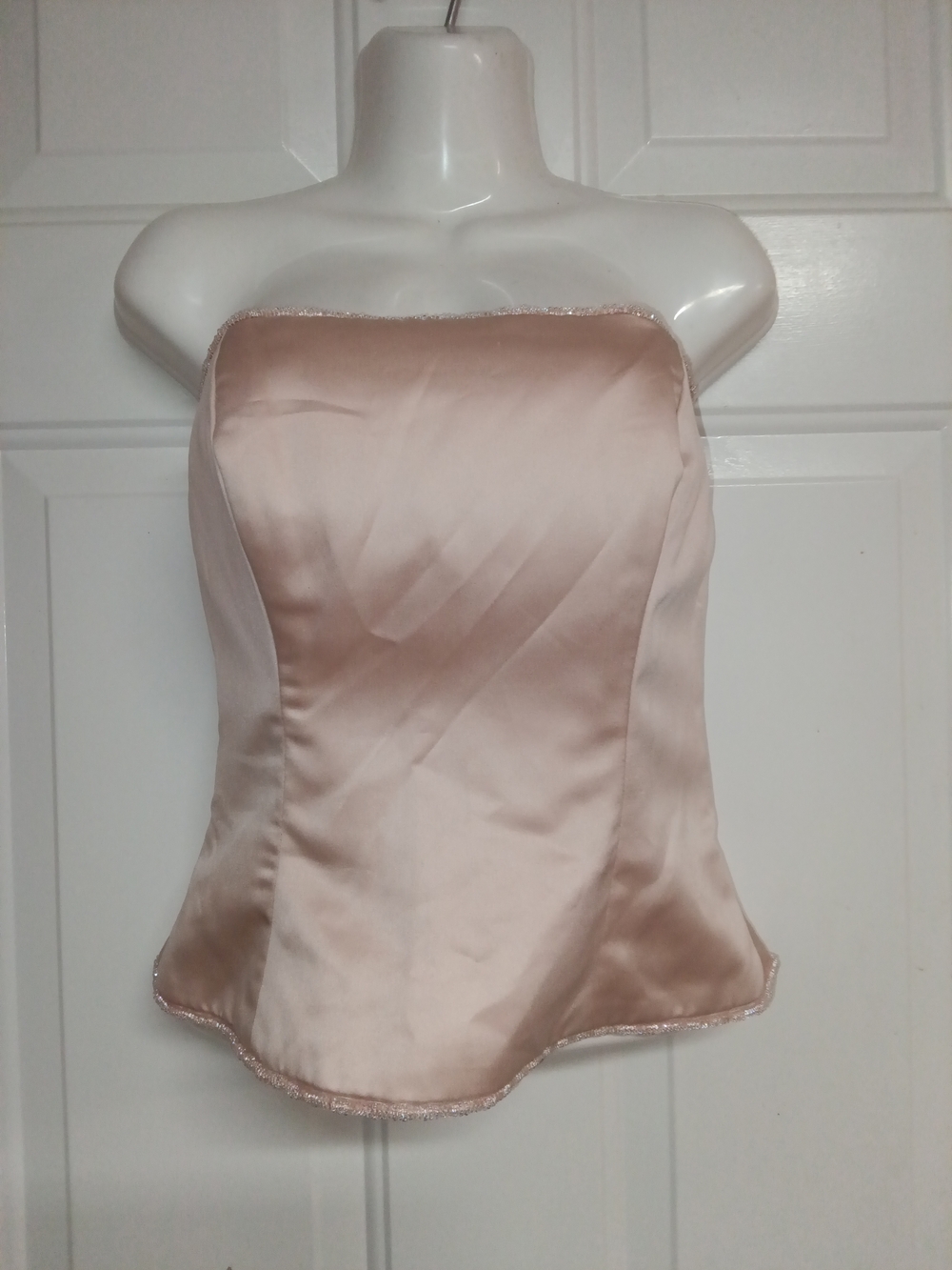 🤠🌻🦋 Ocassions Strapless Satin Bustier Beaded Top in Blush Pink Size 6